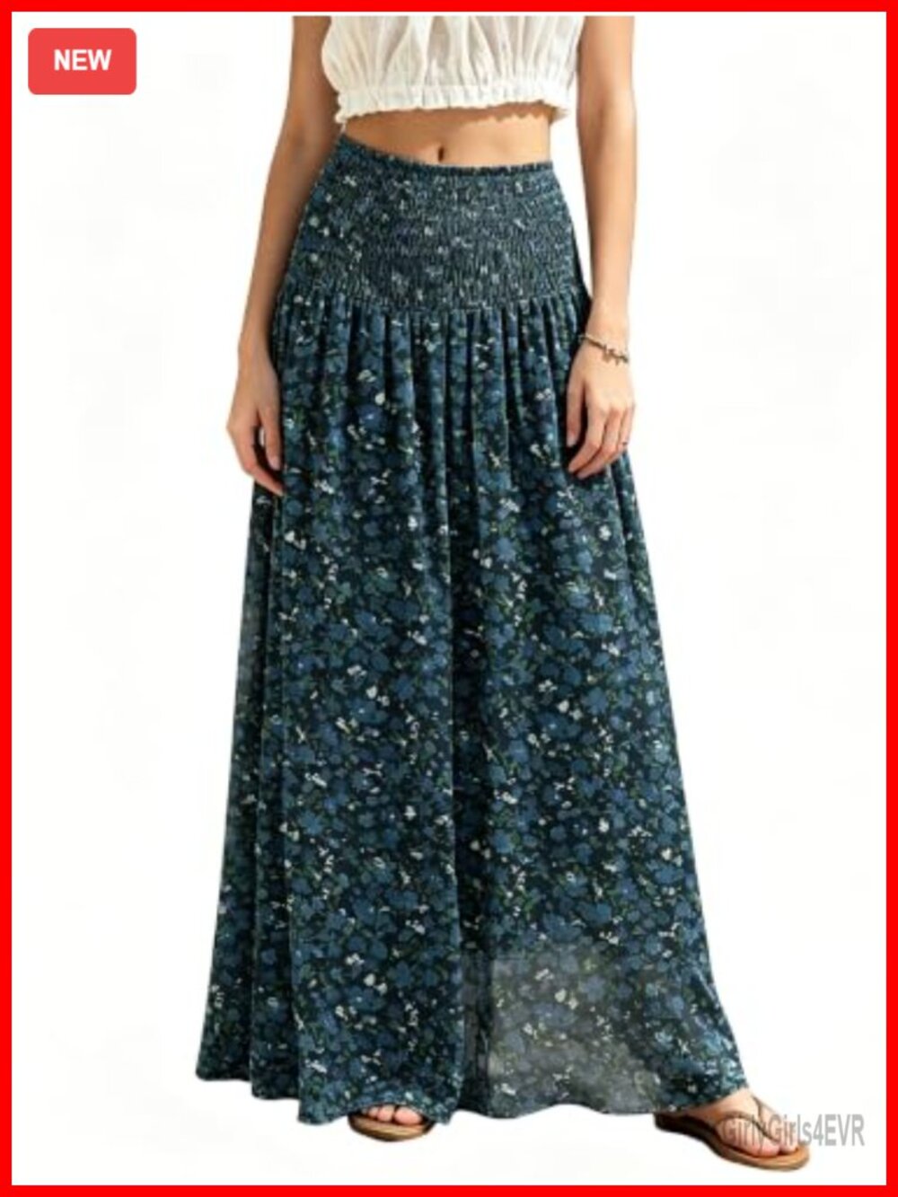 Womens Maxi Skirt Smocked Boho Flowy Casual Long Skirt High Waisted